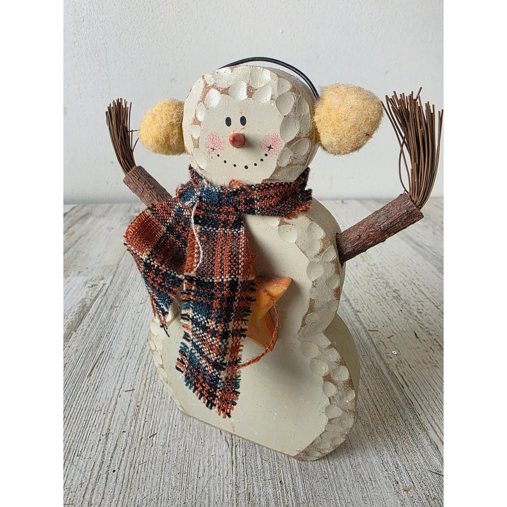 Vintage wooden snowman star‎ Xmas scarf country folk art decor Xmas